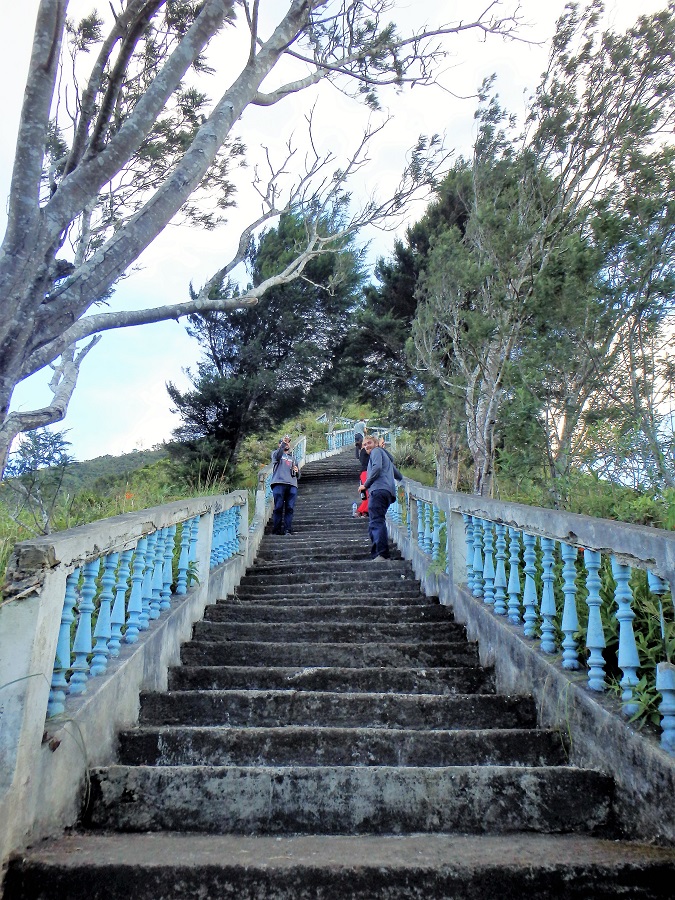 Looking up the steep steps up the mountain