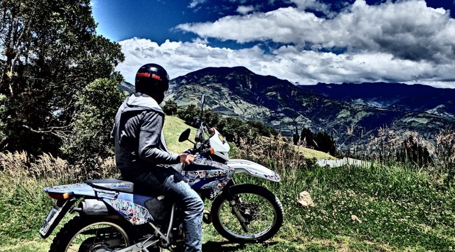 Rhys on the motorbike admiring the awesome views