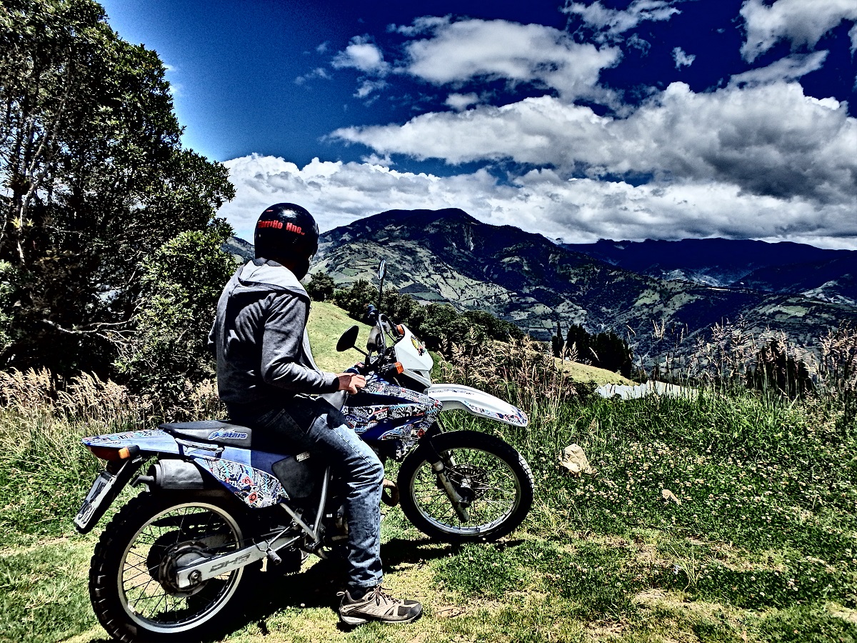 Rhys on the motorbike admiring the awesome views