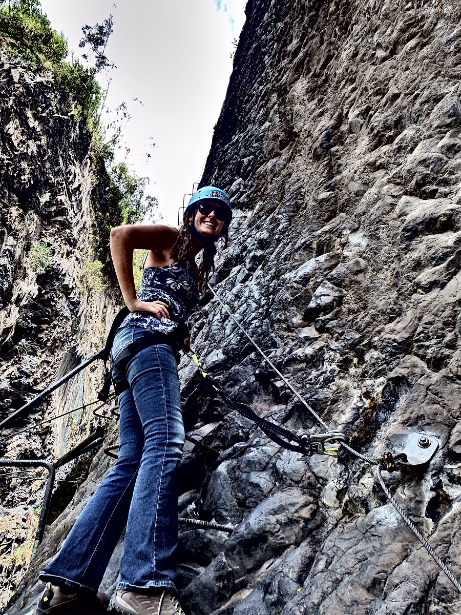 Me strapped to the wall and ready to climb