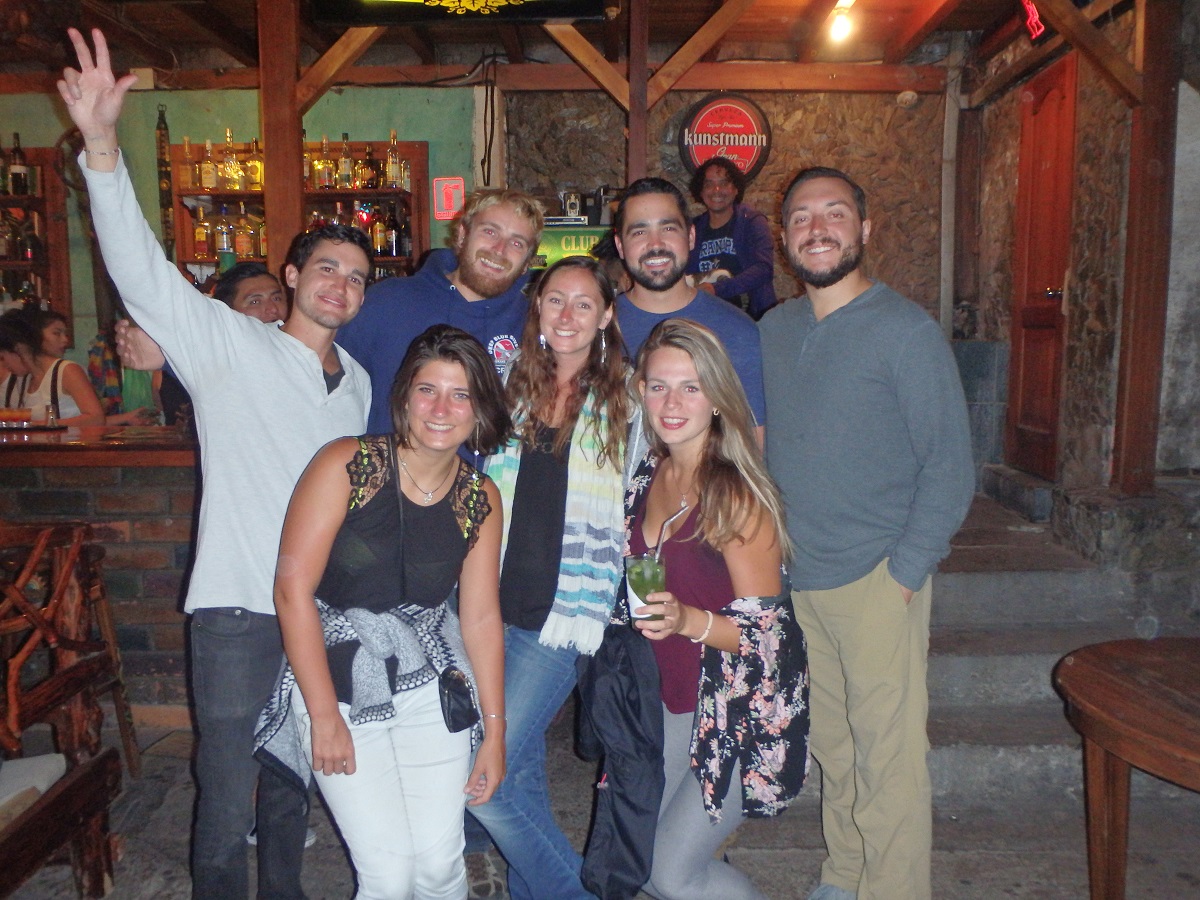 A group photo on a night out with travellers from our hostel