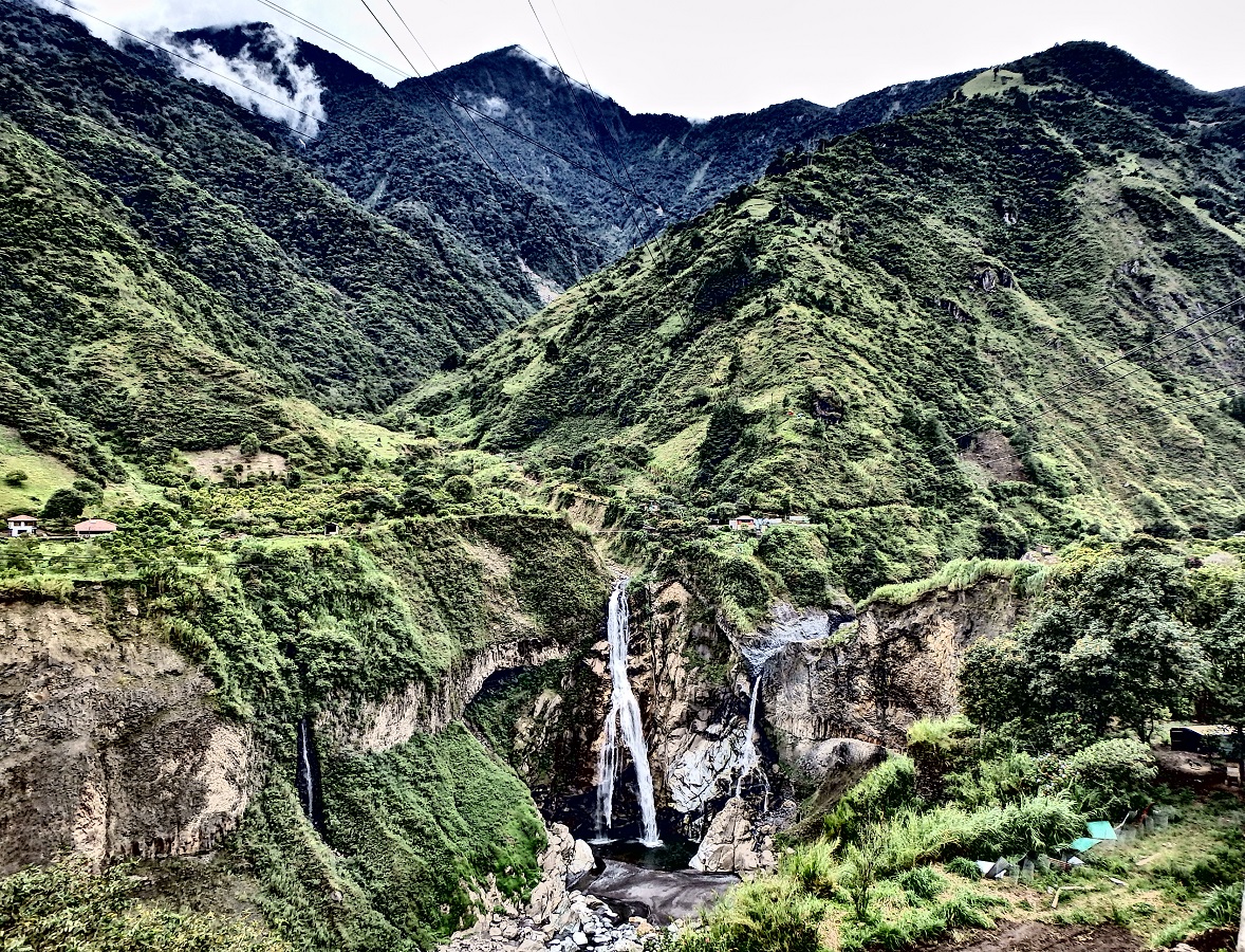 Mountainous views with a waterfall into the valley below